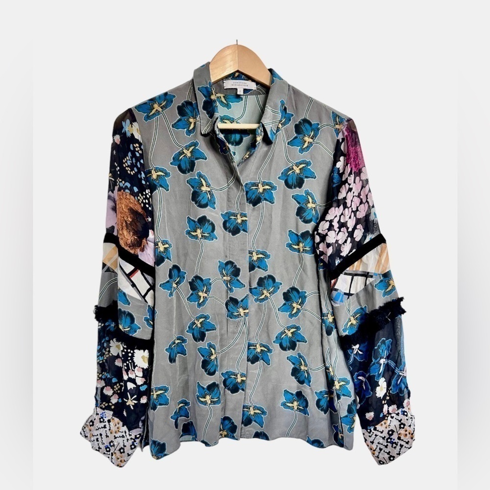 Dorothee Schumacher silk print button down blouse pattern multicolor size xl